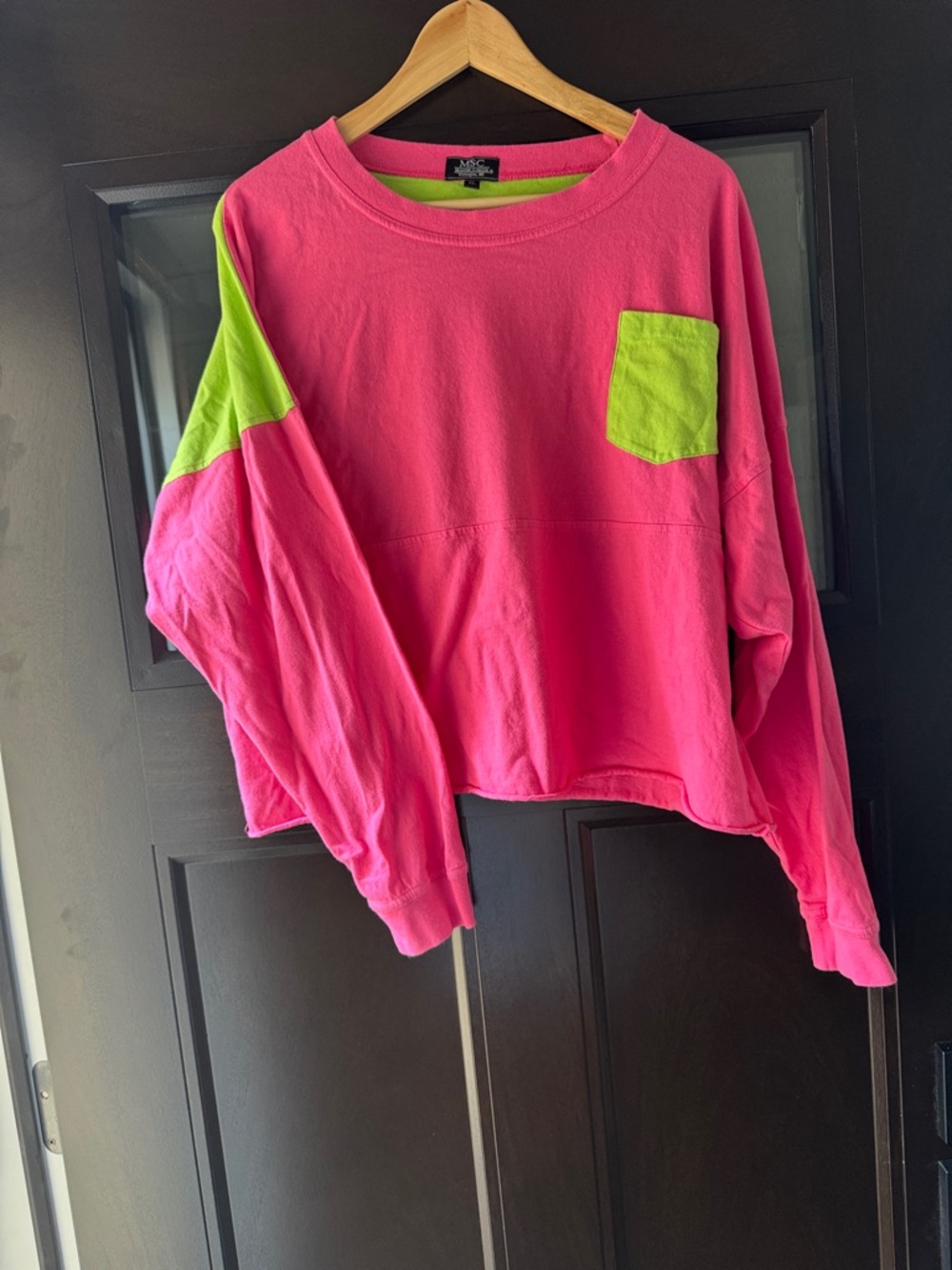 Neon Pink Cropped Shirt with Lime Pocket